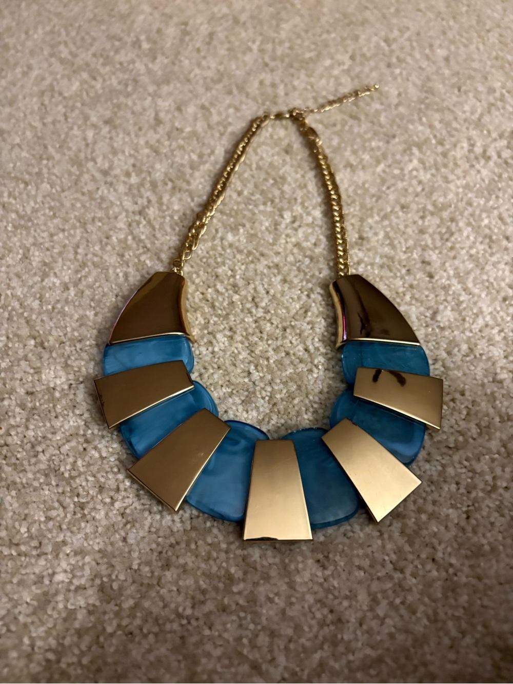 Gold-Tone Necklace with Blue Resin Panels - Women Jewelry
